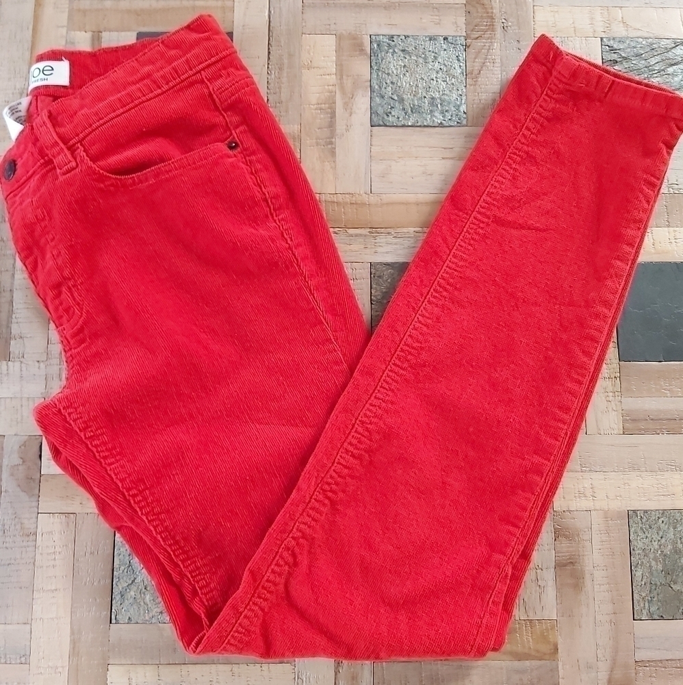 BRIGHT Red Cordoroy Slim Fit Pants